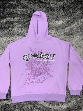 Sp5der sp*der! Puff Print Logo Purple Acai Pullover Hoodie for Men Size Large